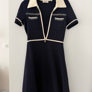 Sandro Navy and Cream Dress - Small